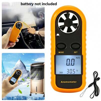 Anemômetro Digital Portátil 0-30m/s – Medidor de Velocidade do Vento e Temperatura Com Visor LCD Retroiluminado / Para Climatologia/ Náutica/ Drones e Esportes ao Ar Livre (-10°C a 45°C)
