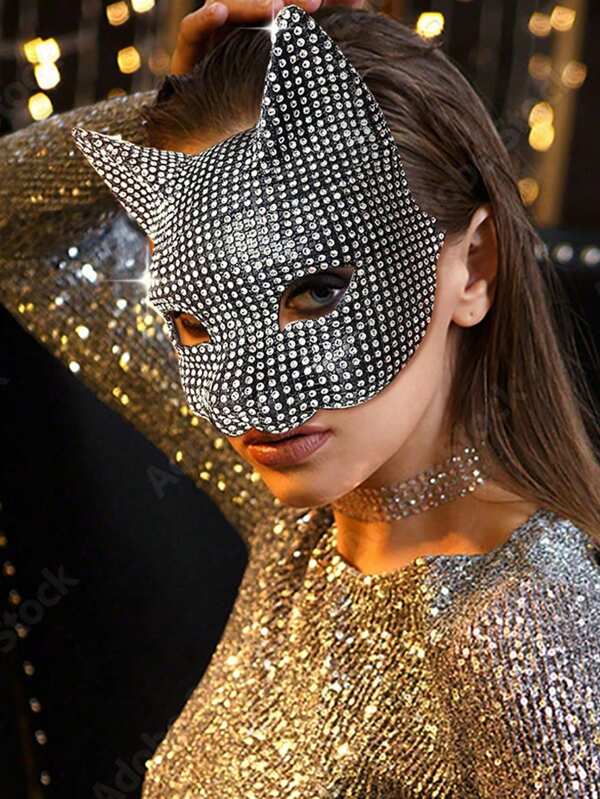 1 pièce Masque de dame avec strass, accessoires de maquillage pour bal masqué et cosplay, accessoire sexy pour soirée, convient pour les bals et les fêtes