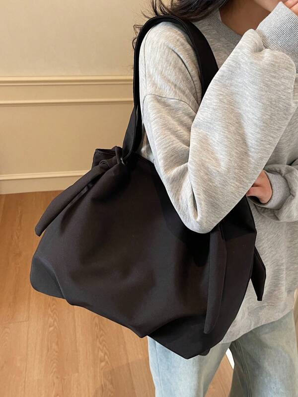 Simple Color Textured Casual Fashion Versatile Pleated Cloud Tote Bag, Unique Women Shoulder Bag For Commuting