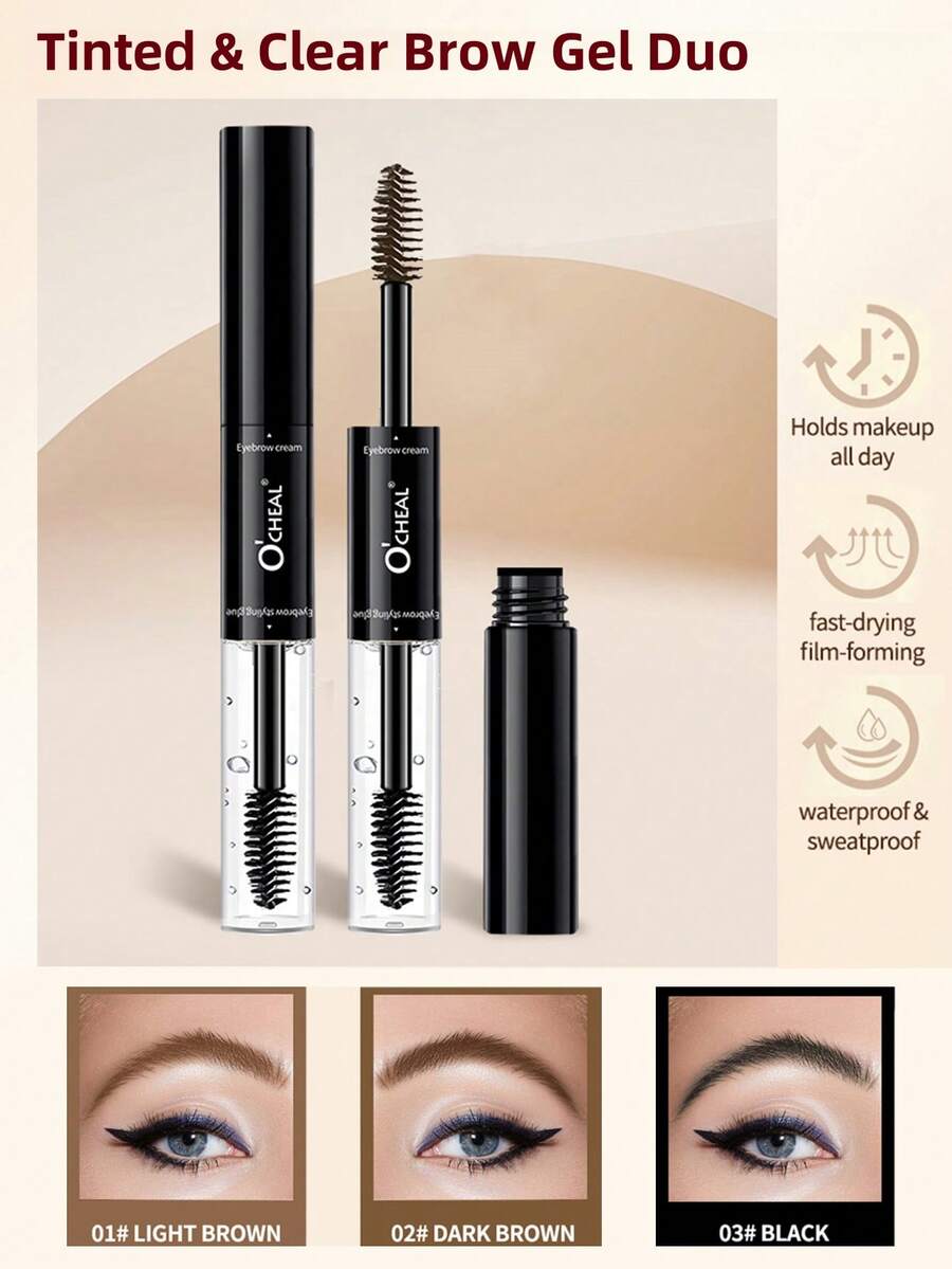 1 件双头染色和透明眉毛定型凝胶，眉毛凝胶 - 防水、防晕染和自然妆效，24 小时持久配方 - 多色+透明 - 查看 1