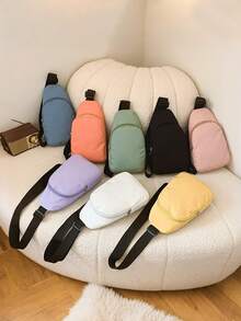 1 Pc Casual Solid Color Zipper Crossbody Bag Adjustable Strap Shoulder Bag Chest Pocket Sport Bag Bum Bags Zipper Weekend Overnight Bag Available Multiple Colors,For Boy/Girls/Teens/College Students For Outdoors/ Outings/ Traveliking/ Stadium/Back To School