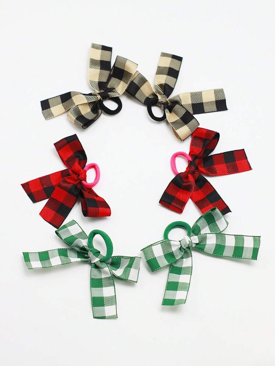6 件装女孩学院风返校格子蝴蝶结发圈，时尚可爱甜美蝴蝶发饰，适合各种场合，马尾辫夹，发圈，发绳，学校用品