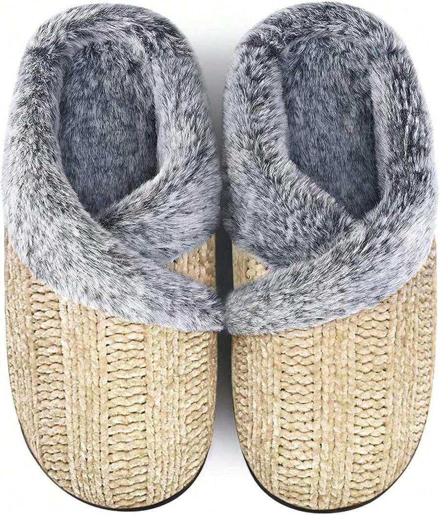 Women's Fuzzy Slip-On Slippers Indoor And Outdoor Use, Comfy Foam, Anti-Skid Rubber Hard Sole - Yellow - View 1