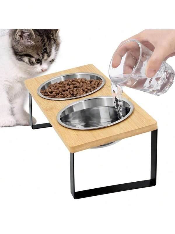 Upgraded Elevated Cat Bowls,15°Tilted Stand Anti Vomiting Raised Cat Dishes For Food And Water,2 Stainless Steel Bowls For Cats And Puppy