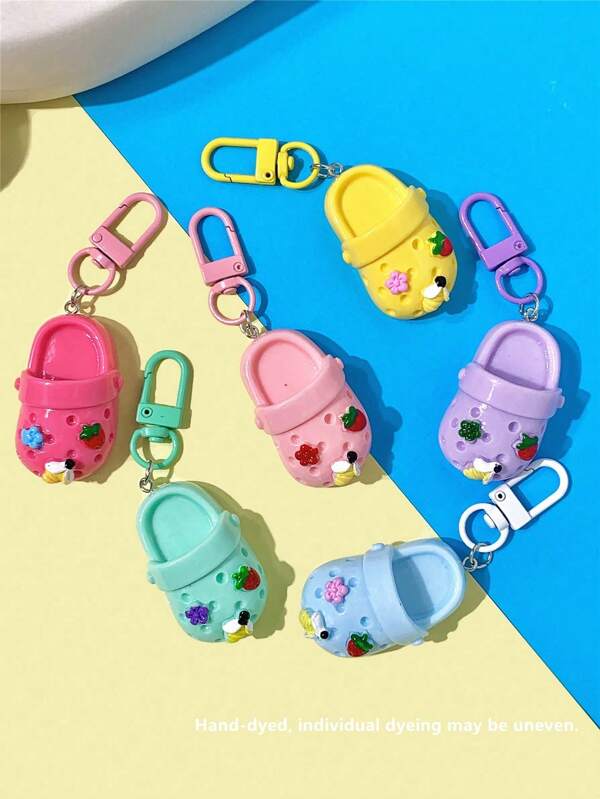 6pcs/Set Colorful Mini Slippers Shaped Keychain, Cute Cartoon Sweet Small Shoe Pendant, Suitable For Daily Match