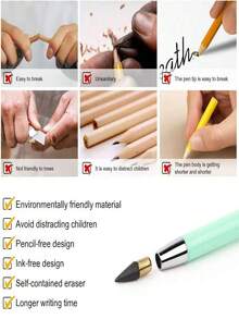 12 支黑色科技可擦铅笔，HB 马卡龙色永久铅笔，不易断笔芯，永不褪色，无需削尖，可连续书写，先进技术，带橡皮擦，适合学校和办公室，马卡龙色，休闲风格，创意设计返校，颜色和款式随机