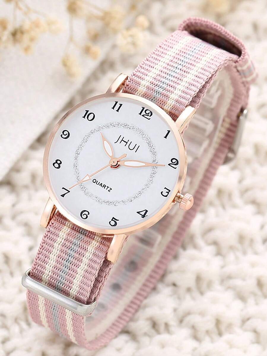 1 pieza Lienzo con diseño de chica y reloj digital de dibujos animados lindo para niños para volver a la escuela