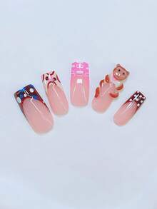 10 件 Y2K Nails 管状按压式指甲套装 - 手工制作，黄色指甲，黄色法式尖头款式，手工 3D 猴子和手工 3D 香蕉图案，手绘彩色图案设计 - 适合女士和女孩，派对、婚礼、日常佩戴，包含工具包。手工假指甲。短指甲。猴子指甲。方形指甲。手工按压式指甲。假指甲。美甲用品。（猴子为手工制作，因此每只可能不完全相同。）美甲用品 美甲 - 彩色 - 查看 3