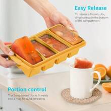 Bandeja de congelador de silicona con tapa - Moldes de silicona para congelar alimentos - Cubeta de cubitos de hielo grande, Recipiente de congelador de silicona, Congela y almacena sopas, salsas, caldos, sobras - Hace 4 porciones perfectas de 1 taza