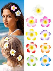 9 件装鸡蛋花发夹夏威夷热带发饰，人造鸡蛋花爪夹，女士适用，非常适合海滩派对、婚礼、夏季节日、热带度假、返校活动、发夹、发夹、学校用品 - 彩色 - 查看 1