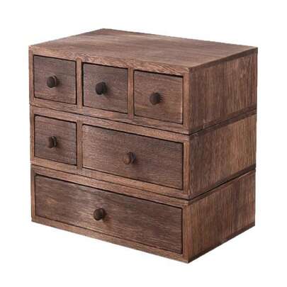 Hộp lưu trữ để bàn bằng gỗ có giá đỡ cao, ngăn kéo đựng đồ trang sức, tủ đựng đồ dùng học tập mini cho học sinh