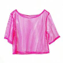 1 Women's Neon Net Dress - Breathable Fishnet T-Shirt With Shiny Details, Suitable For Party And Casual Wear, Quirky Dance Props, Polyester Material, Casual Wear T-Shirt; Shiny Detail Top; Polyester Fabric, Dance Costume Halloween - Multicolor - View 9