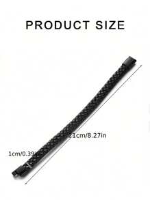 1pc Pure Black Matte Finish Black Buckle Men's Pu Leather Bracelet, Titanium Steel Punk Braided Wristband