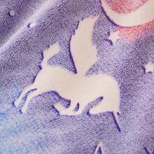 1 件粉色毛绒边单层夜光小马和星星图案毛毯，柔软亲肤的床用毛毯，多功能盖毯，适用于客厅沙发、卧室