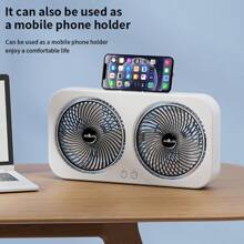 Powerful Dual Head Fan, 2x Cooling Effect, 3 Speed Mini Desk Fan With Quiet Operation, Options For Hanging, Placing On A Table, Or Carrying By Hand, Stylish Device For Outdoor Camping Perfect For Hot Days And Outdoor Activities,1800mAh