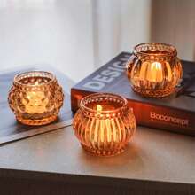 1/4 件复古玻璃烛台，复古玻璃许愿烛台 - 琥珀色烛台，适合烛光晚餐、派对装饰、茶灯、婚礼、派对礼物， - 彩色 - 查看 2