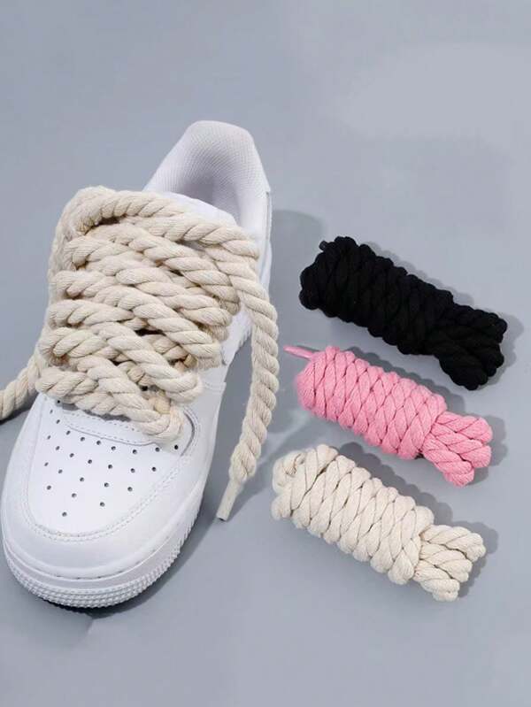 1pair Round Hemp Rope Shoelaces For Canvas Shoes, Skate Shoes, Sneakers Decoration
