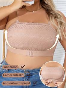 Plus Size Front Closure Lace Wire-Free Comfortable Lingerie Bra - Apricot - View 5