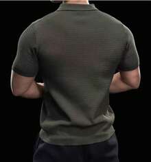 Men's Summer Solid Color T-Shirt In Old Money Mesh - 綠色 - 查看 2