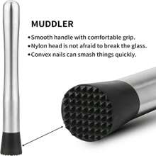 Tifanso Muddler For Cocktails, 10&#34; Muddler And Long Handle Bar Cocktail Mixing Spoon, Stainless Steel Stirrer, Bar Accessories Tools For Mojitos Fruit Drinks