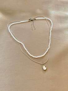 1 Stück Luxus Nische Doppelschicht Perlen Anhänger Halskette, elegante Perlen Choker Halskette, vielseitige Schlüsselbein Kette