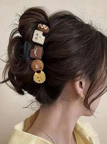 4pcs Elegant Large Hair Claw Clips For Women - Chic Wavy Design With Faux Pearl & Color Accents, Non-Slip Hair Claw For Thick Hair, Stylish Back Head Hair Accessories, Fashionable Hair Clips Fashion Hair Clutch