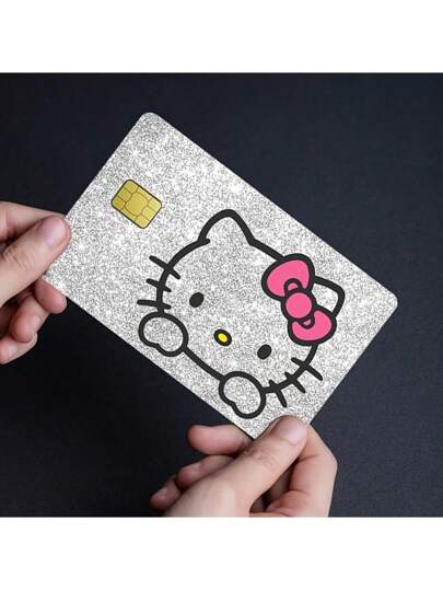 Sanrio 2 piezas Pegatinas de tarjeta de crédito de Hello Kitty, pegatinas de tarjeta PVC plateadas, negras, de estampado de leopardo y rojas, pegatinas de tarjeta de transporte, pegatinas de tarjeta, artículos de oficina, útiles escolares, regalos para maestros (Nota: Los productos son materiales impresos, sujetos a lo real. Útiles escolares, vuelta a clases)