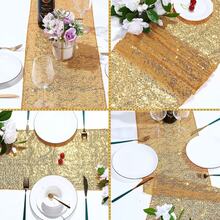 1pc Gold Sequin Table Runner 12*108 Inches, Sparkly Sequin Fabric Tablecloth For Wedding, Birthday Party, Formal Dinner, Hotel Event, Home, Outdoor, Restaurant, Buffet, Dessert Table Decor - Multicolor - View 7