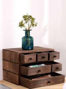 Cutie de depozitare din lemn pentru birou, raft înălțat, organizator de sertare pentru bijuterii, mini dulap de depozitare pentru papetărie pentru studenți