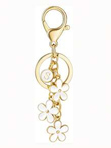 1pc Fashionable & Cute Letter Key Chain With Alloy White Flower Pendant Charm Key Ring, Accessory For Women And Students Car Accessories Goth Y2k