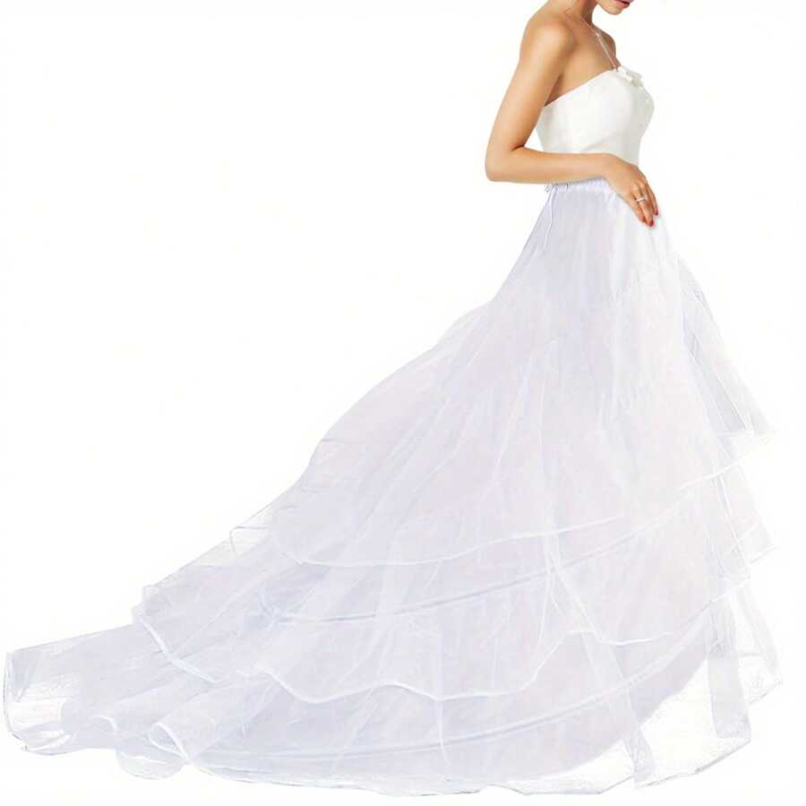 White Underskirt For Women, Bridal Wedding Dress, Slip, Petticoat, 2 Steels 3 Tulle Layered Crinoline Slip, Suitable For Wedding, Banquet, Performance, Party