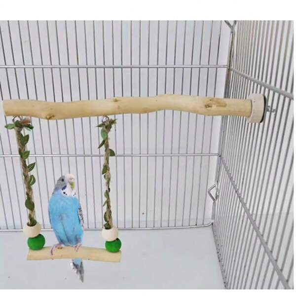 Suporte de papagaio de madeira, brinquedo de balanço de camada dupla para pássaros, pele de tigre, garra de moagem, suporte de moagem, poste, acessórios para gaiola de pássaros