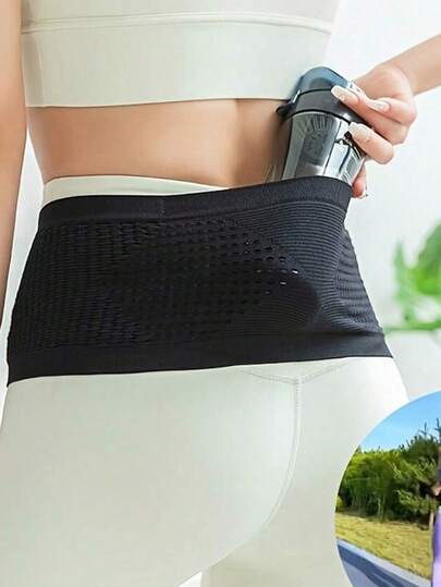 无缝针织隐形腰包 - 透气尼龙菱形图案腰带，减震弹力腰带，适合跑步健身，是徒步旅行的理想之选 - 黑色，时尚运动外观轻便腰包，健身包跑步配件腰包运动包女士运动包健身包锻炼旅行包度假男士旅行必备耐用