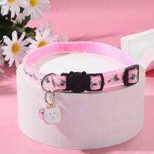1pc Adjustable Cartoon Cat Collar With Bell, Polyester Fiber, Breakaway Buckle - Essential, Pet Accessories For Cats And Small Dogs - Multicolor - View 6