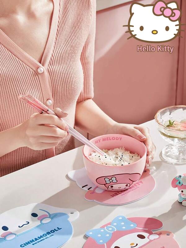 Sanrio 1 Stück Sanrio Hello Kitty & Melody & Cinnamoroll Hitzebeständige rutschfeste Matte - Desktop-Küchenmatte mit süßem rosa Anime-Stil und blauer Polka-Punkt-Schleife, Heim-, Büro- und Wohnheim-Dekoration - Hitzeresistenter Oberflächenschutz - Perfektes Geburtstagsgeschenk für Mädchen, Office-dekor und Accessoires, charmantes Küchenutensilien mit glatter Textur
