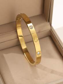3 pièces/1 pièce Bracelet d'ongle en acier inoxydable plaqué or 18 carats à quatre feuilles de trèfle, convenant pour les fêtes, le port quotidien, le style européen et américain, personnalité, générosité, bracelet de luxe en cubic zirconia, set de bijoux de mariage, cadeau pour les filles, les femmes, la famille et les amis, beau mariage, anniversaire, Saint-Valentin
