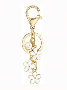 1pc Fashionable & Cute Letter Key Chain With Alloy White Flower Pendant Charm Key Ring, Accessory For Women And Students Car Accessories Goth Y2k