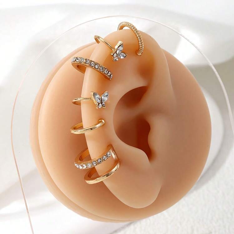 6 st dammode med fjärilsörhängen, personliga och eleganta örhängen utan piercing, lämpliga för vardagsliv och musikfestivaler, utsökta presentsmycken - Guld - Visa 5