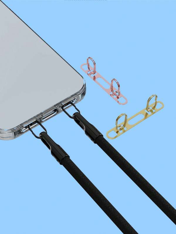 Snur pentru telefonul mobil cu cleme duble din oțel inoxidabil, lanț de suspendare pentru plăcuțe metalice, plasture ultra-subțire pentru a preveni pierderea telefonului, piesa de conectare robustă, înlocuire a componentei curelei, potrivite pentru carcasele de telefon cu găuri mari pe ambele părți ale portului de încărcare
