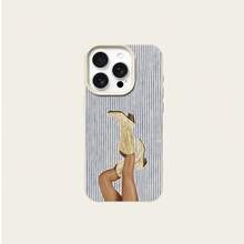 1pc TPU Vintage Western Cowboy Boot Blue Striped Pattern Phone Case Compatible With IPhone//Redmi Smartphones