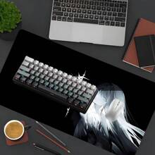 YUFZX 1 件装黑色动漫鼠标垫酷女孩鼠标垫大号桌垫带缝边防滑橡胶底座桌面配件键盘垫适用于家庭办公室装饰桌垫 35.4x15.7 英寸可作为圣诞节、万圣节礼物送给女性朋友男性朋友 - 黑與白 - 查看 3