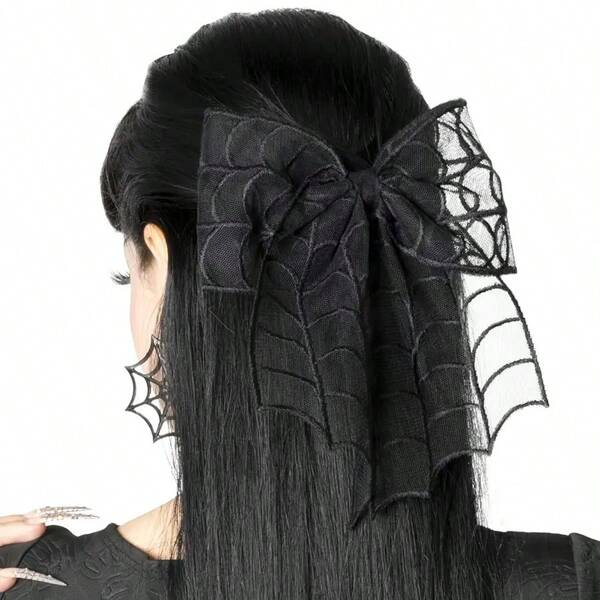 1 pieza Clip para el cabello con diseño de telaraña gótico punk - Accesorios para el cabello de encaje negro de Halloween para mujer, clips para el cabello vintage de uso diario, diseño exquisito, regalo perfecto de Halloween, accesorios para el cabello duraderos, pinzas de garra, pasadores para el cabello, clips para el cabello, pasadores para el cabello, barrettes para el cabello