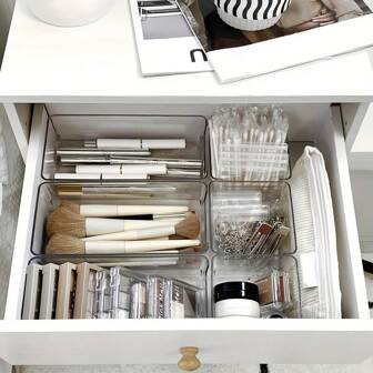 1pc/2pcs/6pcs Acrylic Drawer Divider Organizer Boxes, Makeup Storage Containers, Suitable For Desk Top Clutter, Office Supplies, Drawer Makeup Organizer, Clear Acrylic Drawer Organizer Boxes, Desktop Stationery Organizer, For Cosmetics, Stationery Storage, Home Organization
