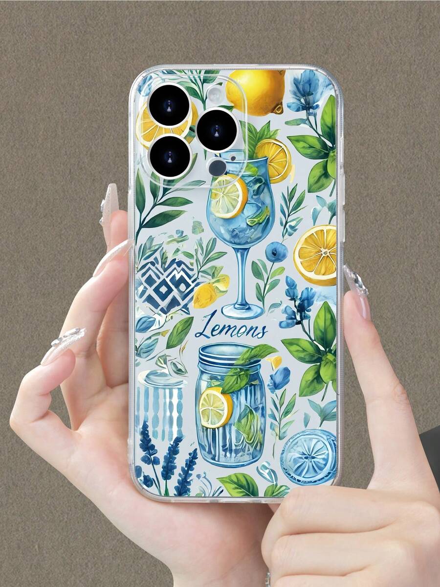 植物1件柠檬杯主题印花2D图案，流行个性化高端中东可爱独特卡通简约柠檬杯风格，适合送给同事、朋友、家人、情侣、生日、节日等礼物。透明软壳，全保护，防尘防水，兼容 16/15/14/13/12/11/Pro/ProMax/X/XR/XS/XS Max/7/8/Plus等机型