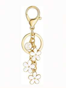 1pc Fashionable & Cute Letter Key Chain With Alloy White Flower Pendant Charm Key Ring, Accessory For Women And Students Car Accessories Goth Y2k