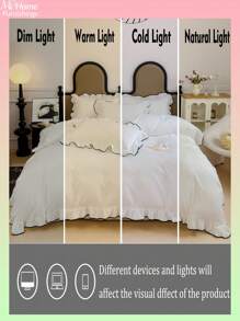 Juego de 3 piezas de funda nórdica con encaje floral ultra suave blanco para dormitorio de estudiantes, 2 fundas de almohada y 1 funda nórdica sin relleno, lavable a máquina