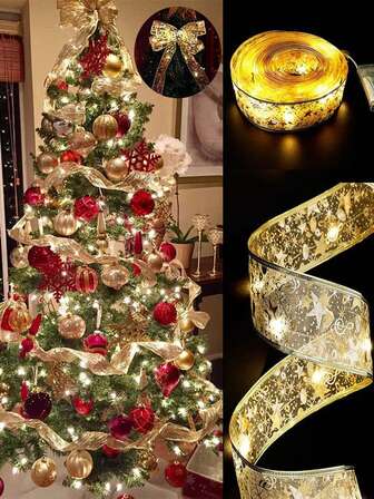 1个圣诞装饰LED灯，圣诞树装饰灯，圣诞派对彩带灯，圣诞彩带灯串，节日装饰灯串，婚礼装饰灯，适用于圣诞树场景装饰、家居装饰、房间装饰、卧室装饰、新年装饰、圣诞装饰、冬季圣诞装饰、家居圣诞礼物、圣诞装饰