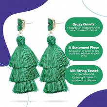 Rave Colorful Tassel Earrings Women - Layered Tassle Earrings - Choice Of Color - 綠色 - 查看 6