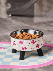 1 件装宠物加高喂食碗，带颈部保护，卡通图案设计，不锈钢/非钢碗可选，防滑防溢易清洁，适用于猫狗，宠物喂食用品 - 彩色 - 查看 10