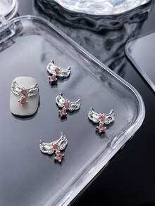 25/50/10 Stück Legierungs-Silber Schmetterling Biene Herz Schleife Nagel Dekoration mit glitzernden rosa Strass-Sternflügeln und geometrischem Muster, 3D exquisite DIY Nagelschmucksteine für Acryl-Nägel, Handyhüllen, Schuhe, Kleidung, Taschen und Bastelarbeiten - Verschiedenfarbig - Übersicht 4